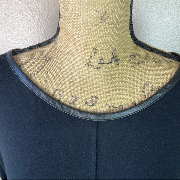 ZARA BLACK TOP BLOUSE  GOLD ZIPPER FAUX LEATHER TRIM SIZE LARGE - Picture 8 of 10